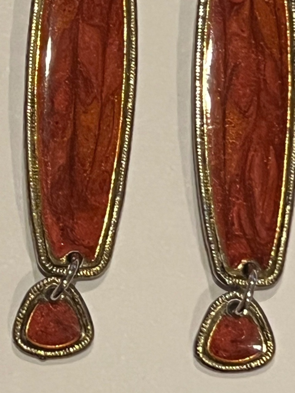 Vintage Edgar Berebi Art Deco Red Enamel Gold Plated Dangle Earrings Hallmarked - Picture 3 of 7